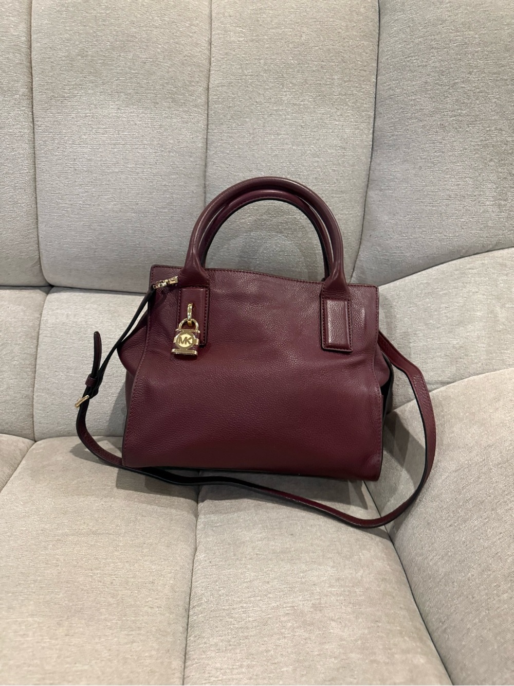 Michael Kors Wine Leather Satchel with Gold Hardware
